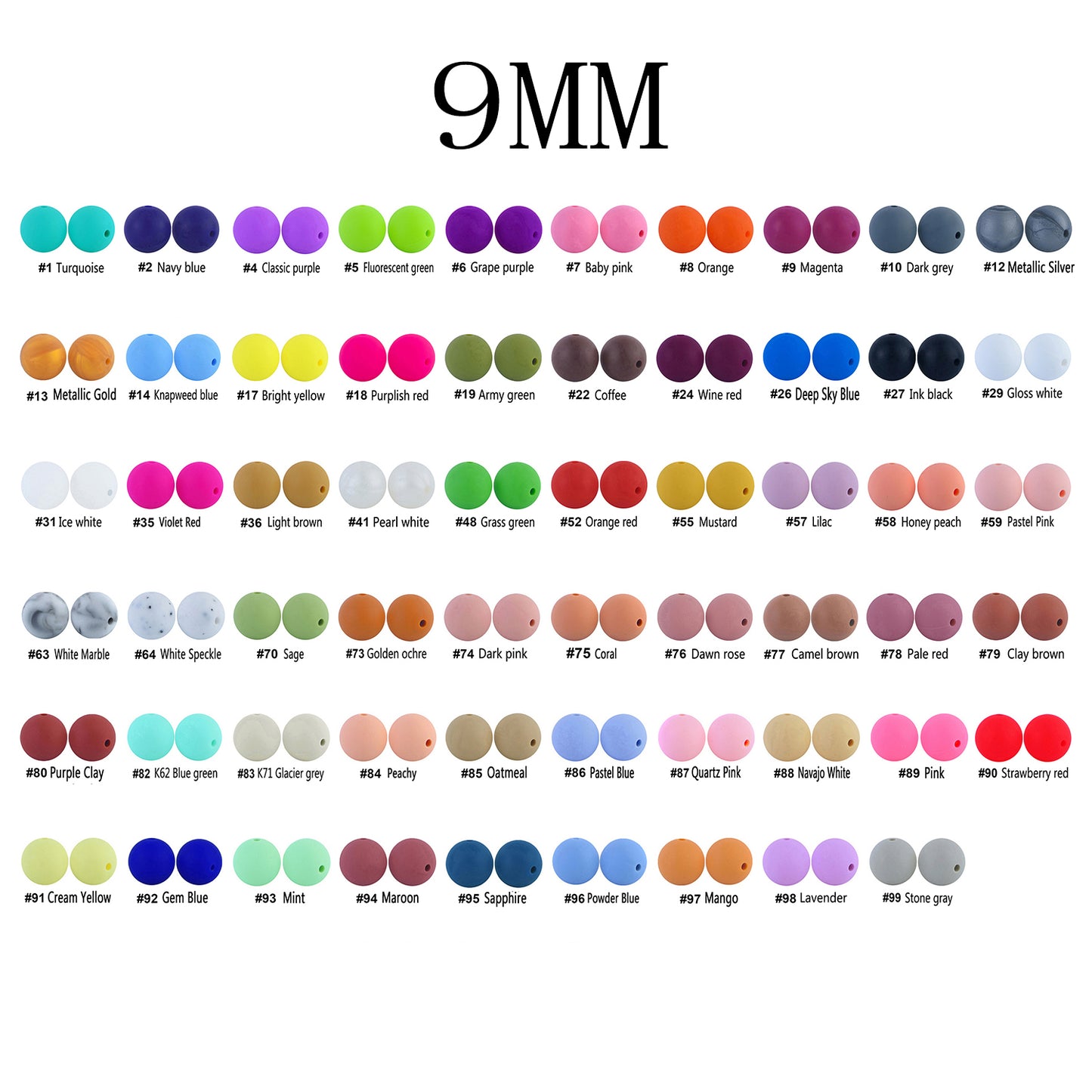 9mm 100Pcs/Lots Round Silicone Beads