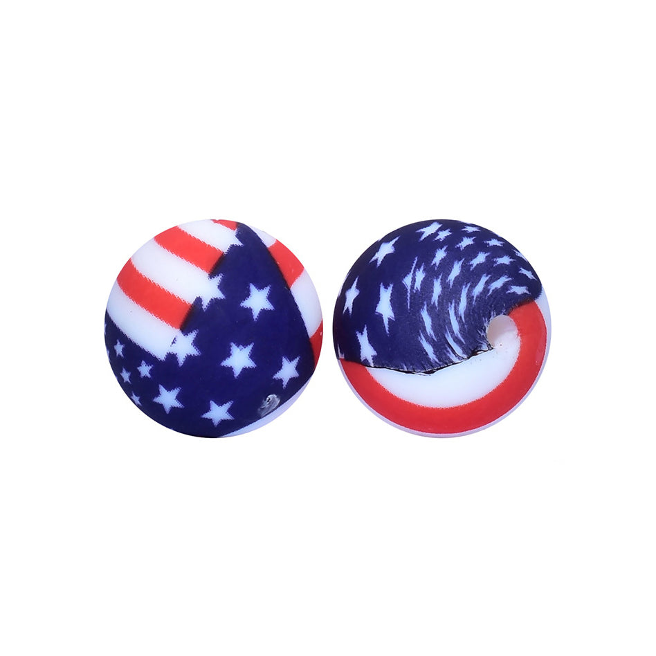 12/15mm USA Flag Print Round Silicone Beads R#105