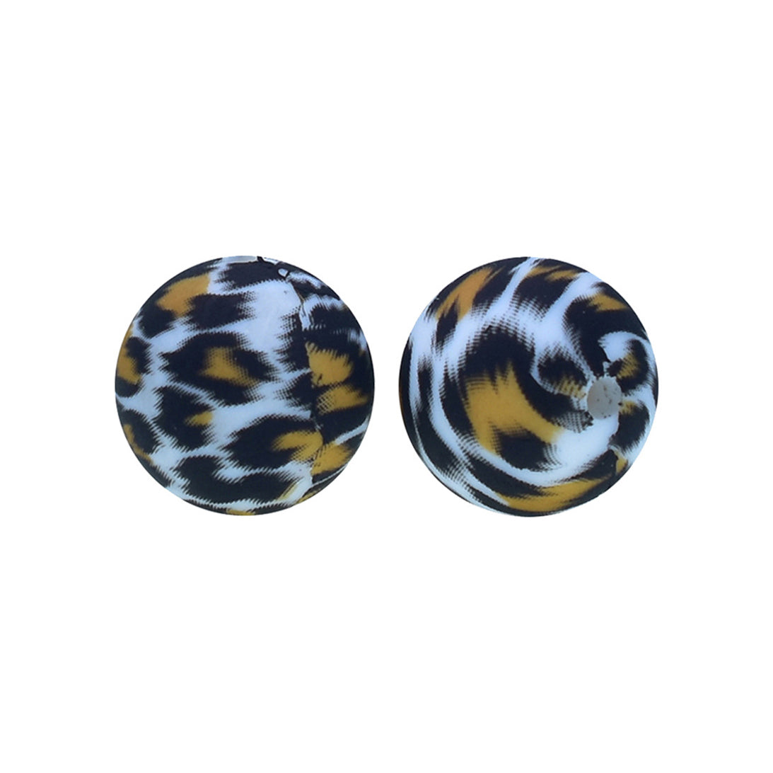 12/15mm Tiger Leopard Print Round Silicone Beads R#107