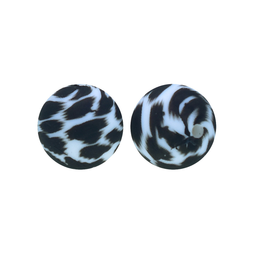 12/15mm Bear Leopard Print Round Silicone Beads R#108