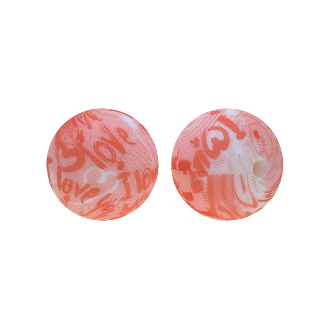 12/15mm Love Print Round Silicone Beads R#119