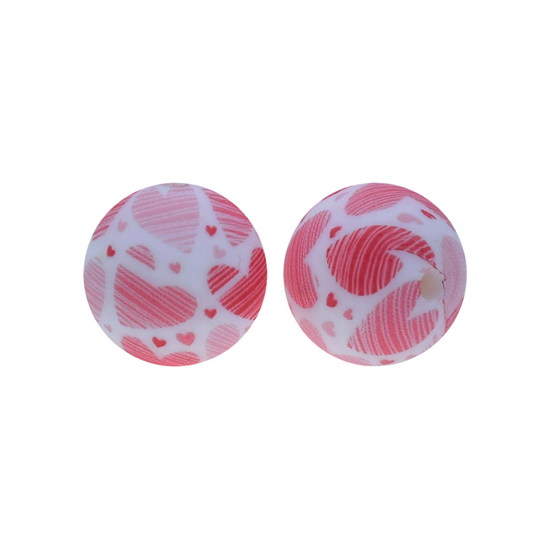 12/15mm Love Heart Print Round Silicone Beads R#120