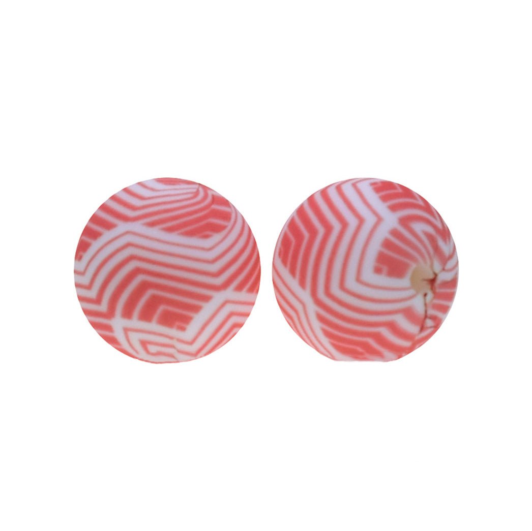 12/15mm Geometric Print Round Silicone Beads R#123