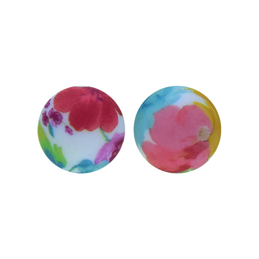 12/15mm Azalea Print Round Silicone Beads R#125