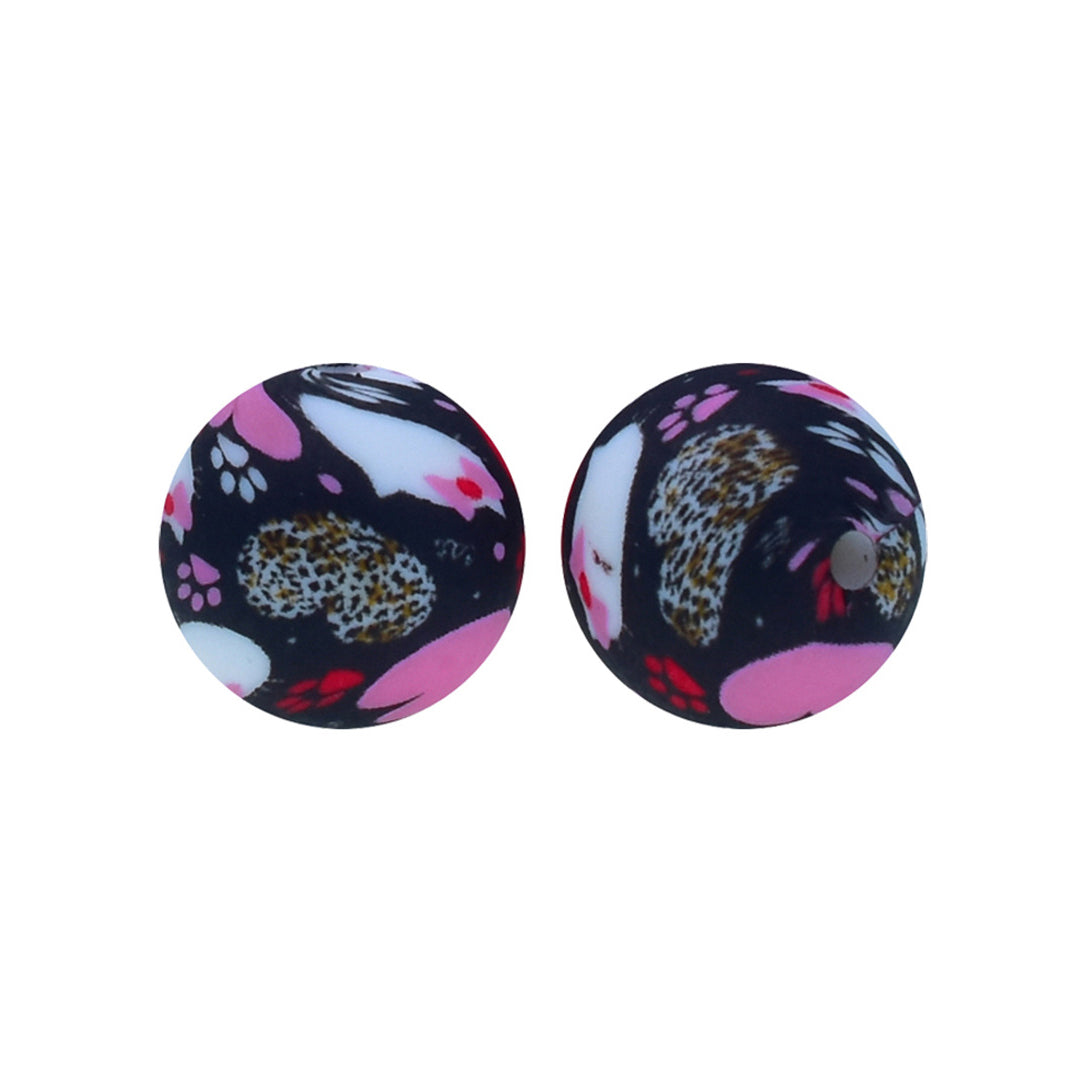 12/15mm Shadow Flowers Print Round Silicone Beads R#127