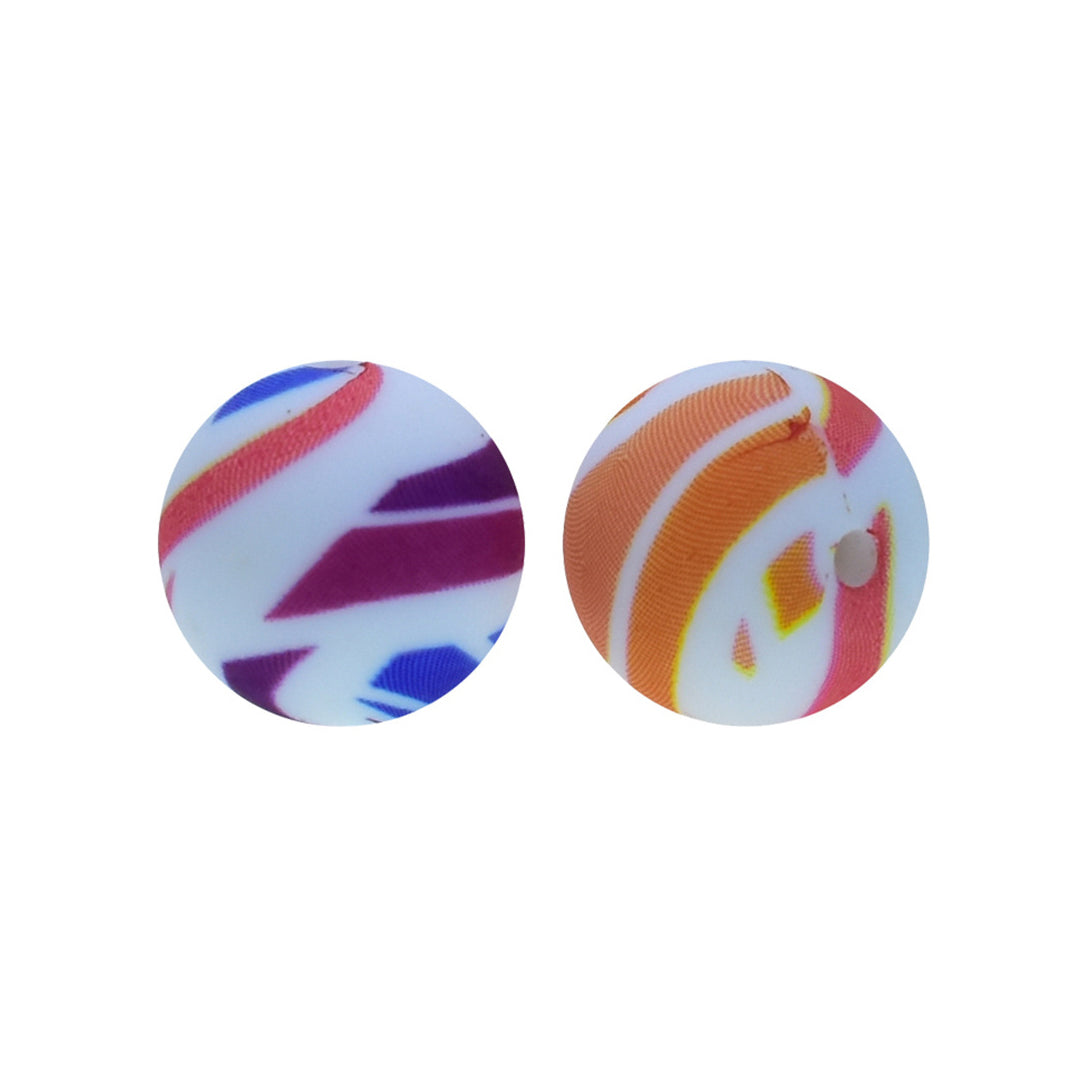 12/15mm 	Colored Ribbon Print Round Silicone Beads R#129