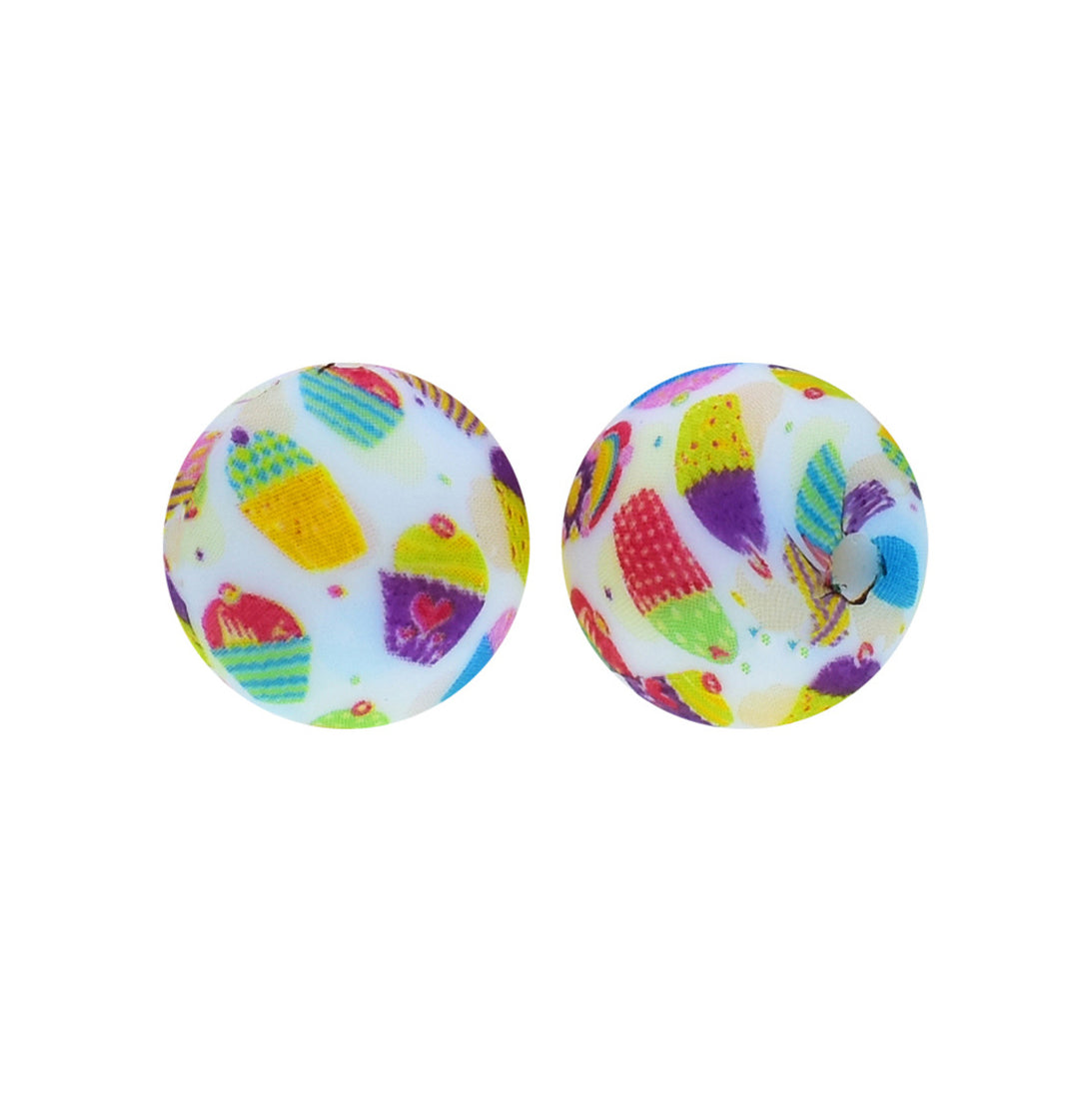 12/15mm Cupcake Print Round Silicone Beads R#134