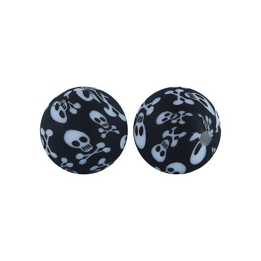 12/15mm Skull Print Round Silicone Beads R#14