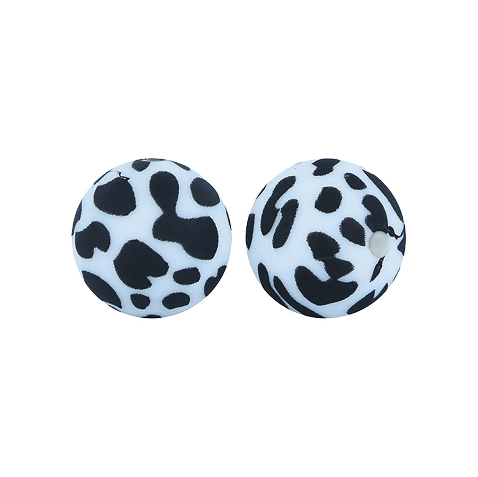 12/15mm Cow Print Round Silicone Beads R#15