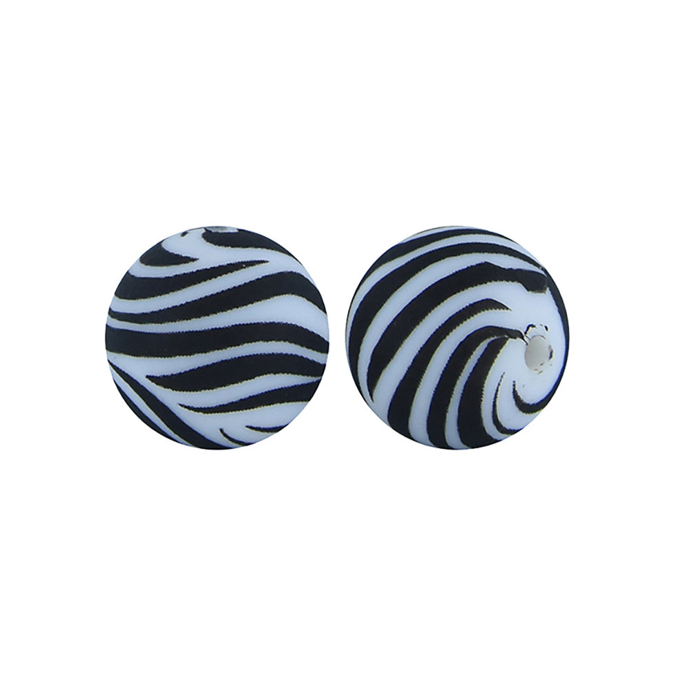 12/15mm Zebra Print Round Silicone Beads R#17