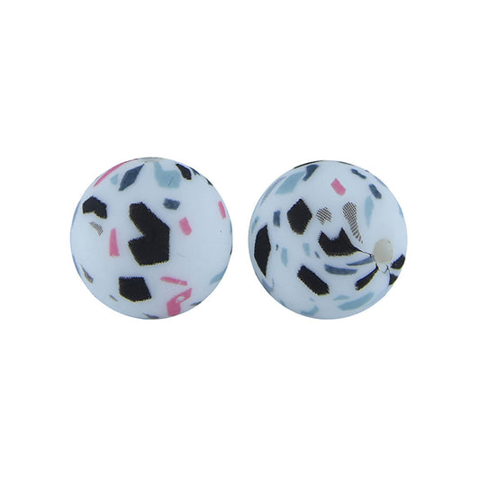 12/15mm Terrazzo Print Round Silicone Beads R#18