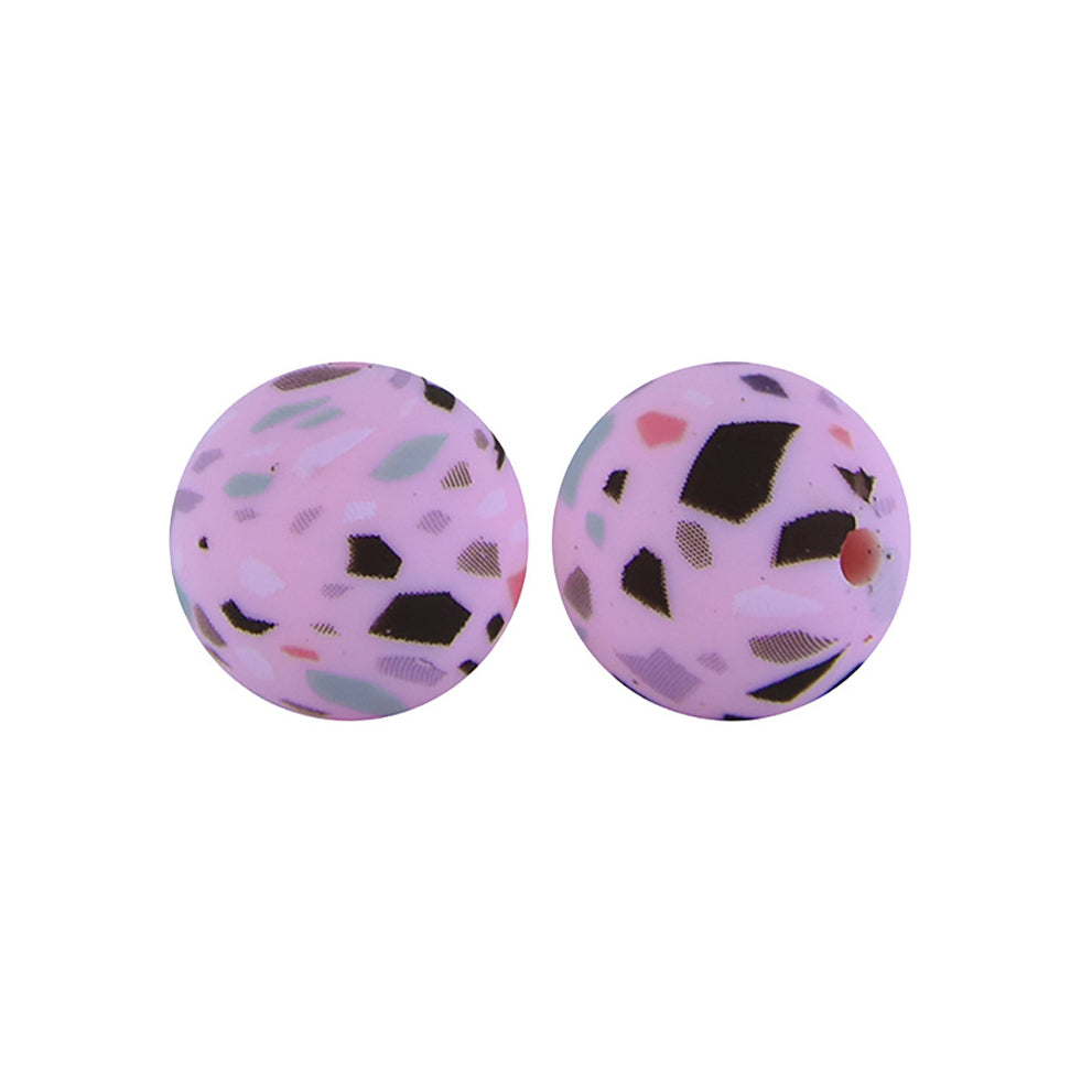 12/15mm Pink Terrazzo Print Round Silicone Beads R#19