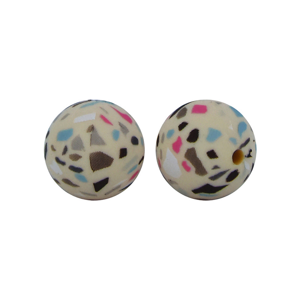 12/15mm Beige Terrazzo Print Round Silicone Beads R#20