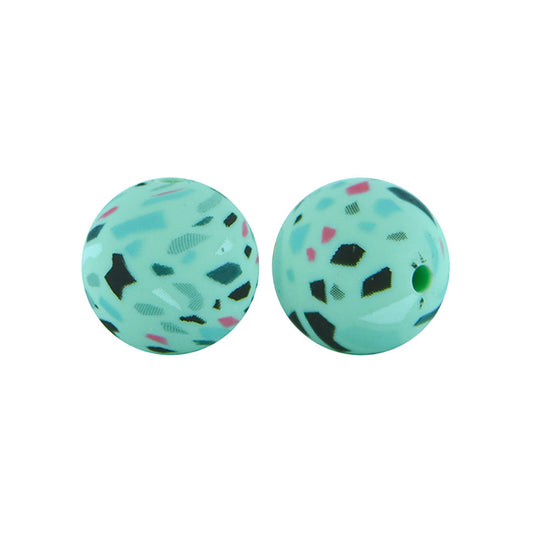 12/15mm Green Terrazzo Print Round Silicone Beads R#21