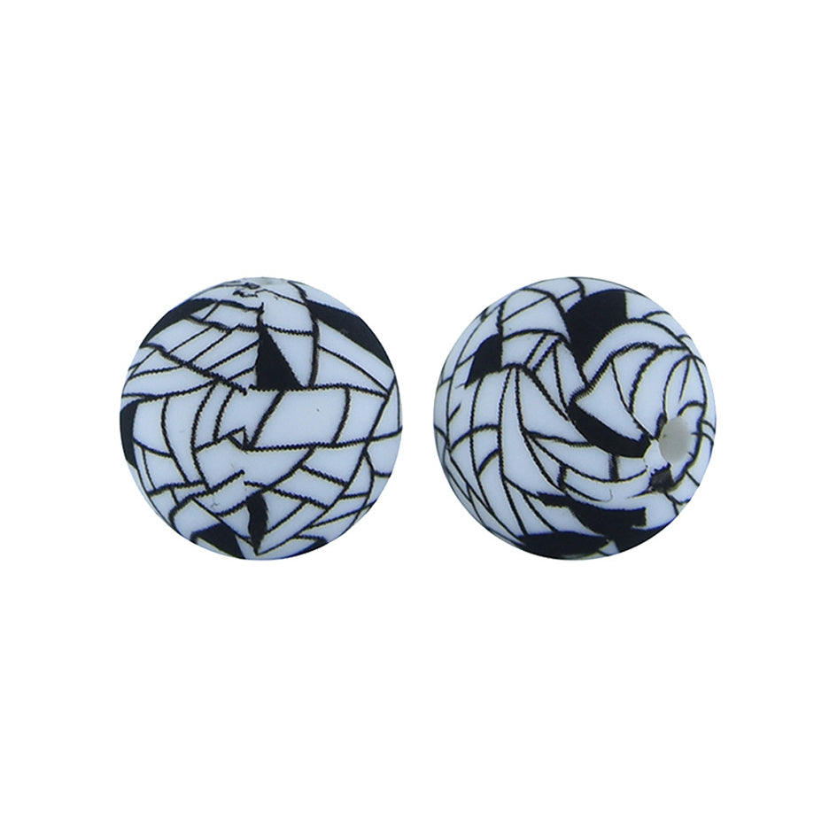 12/15mm Cobweb Print Round Silicone Beads R#23