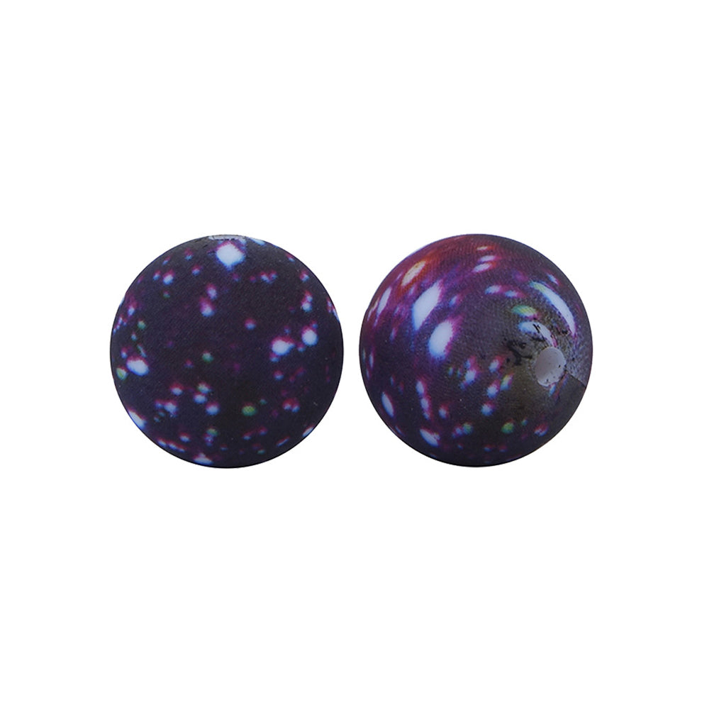 12/15mm Dark Starry Sky Print Round Silicone Beads R#25