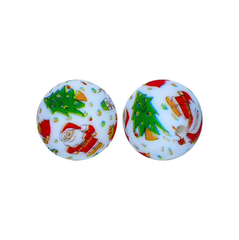 12/15mm Christmas Print Round Silicone Beads R#27