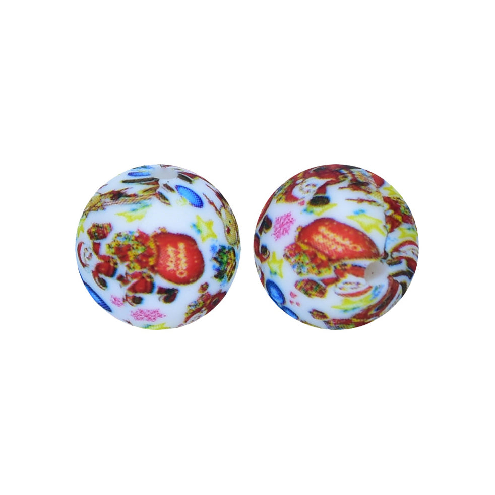 12/15mm Christmas Print Round Silicone Beads R#28