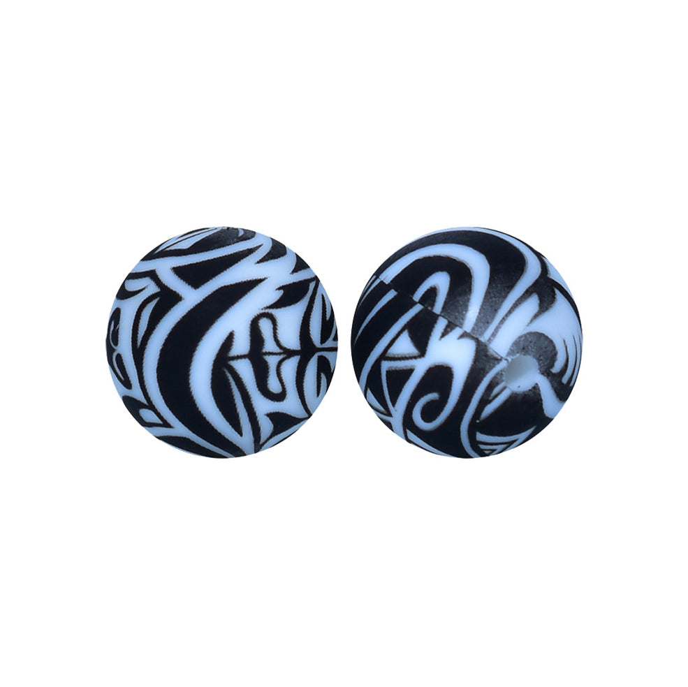 12/15mm Mask Print Round Silicone Beads R#29