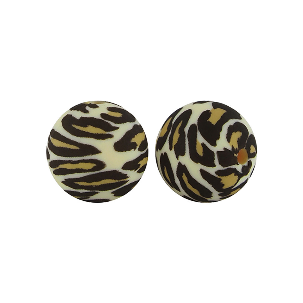 12/15mm Yellow Leopard Print Round Silicone Beads R#02