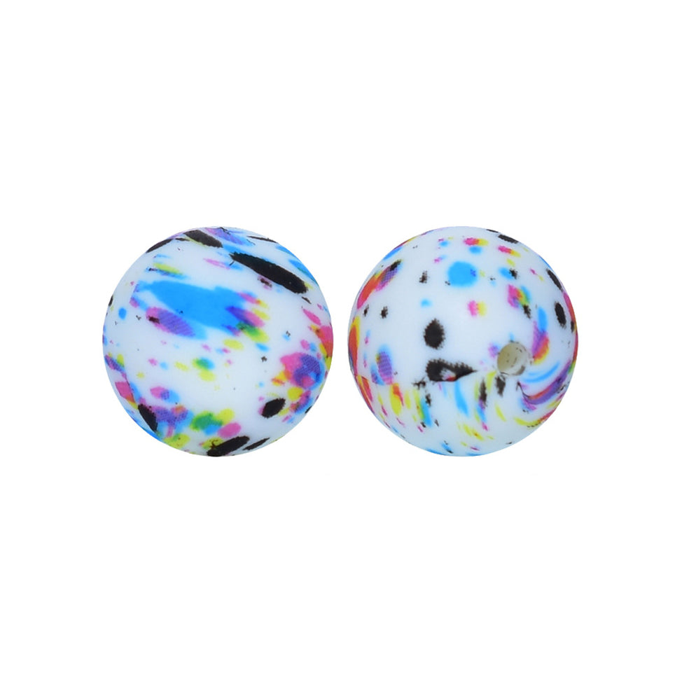 12/15mm Colorful Spot Print Round Silicone Beads R#30