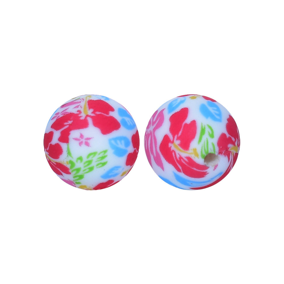 12/15mm Leaf Flower Print Round Silicone Beads R#40