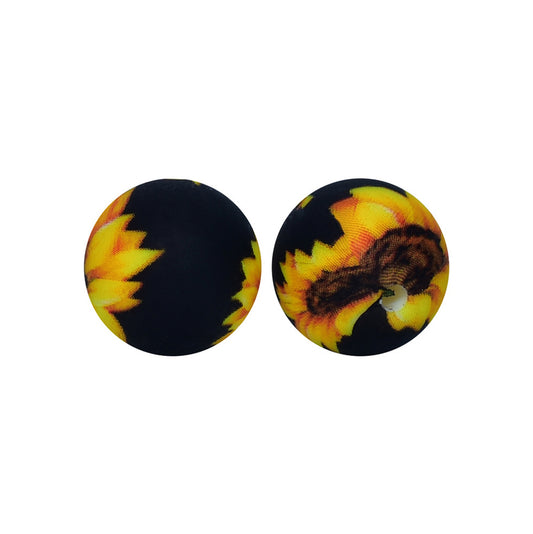 12/15mm Sunflower Print Round Silicone Beads R#41