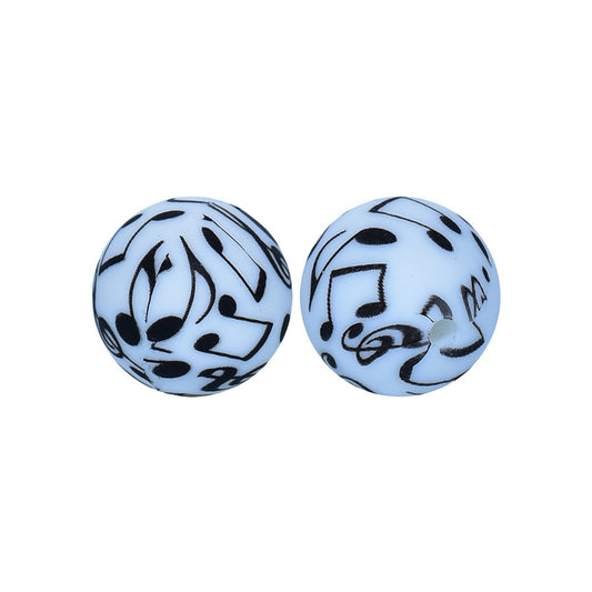 12/15mm Note Print Round Silicone Beads R#42