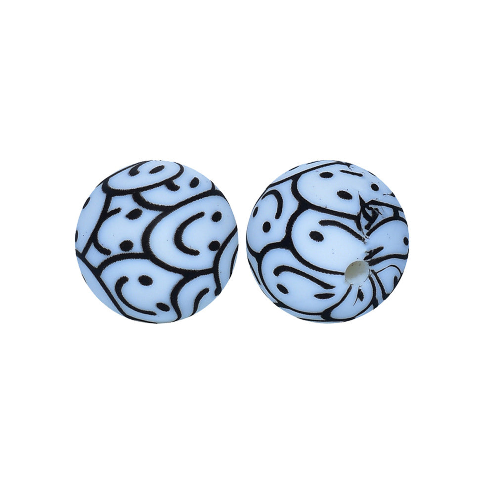 12/15mm Smile Print Round Silicone Beads R#44