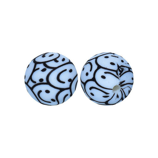 12/15mm Smile Print Round Silicone Beads R#44