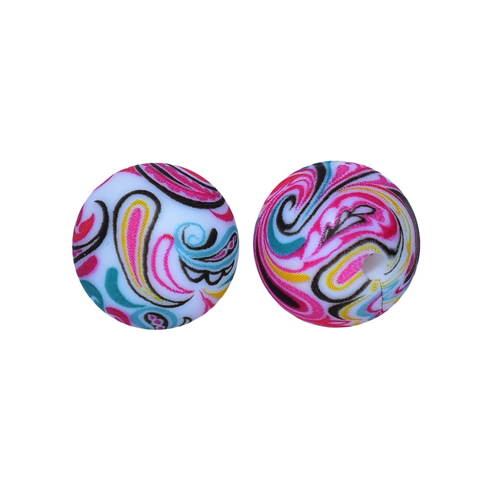 12/15mm Flamboyant Print Round Silicone Beads R#47