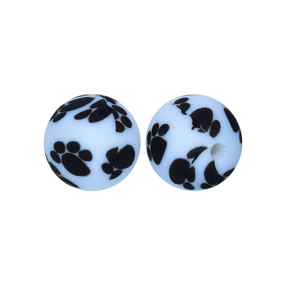 12/15mm Paw Print Round Silicone Beads R#48