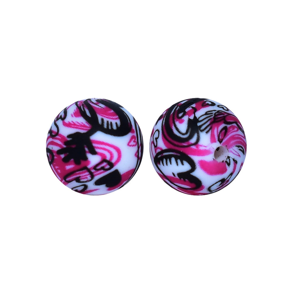 12/15mm Melody of Love Print Round Silicone Beads R#49