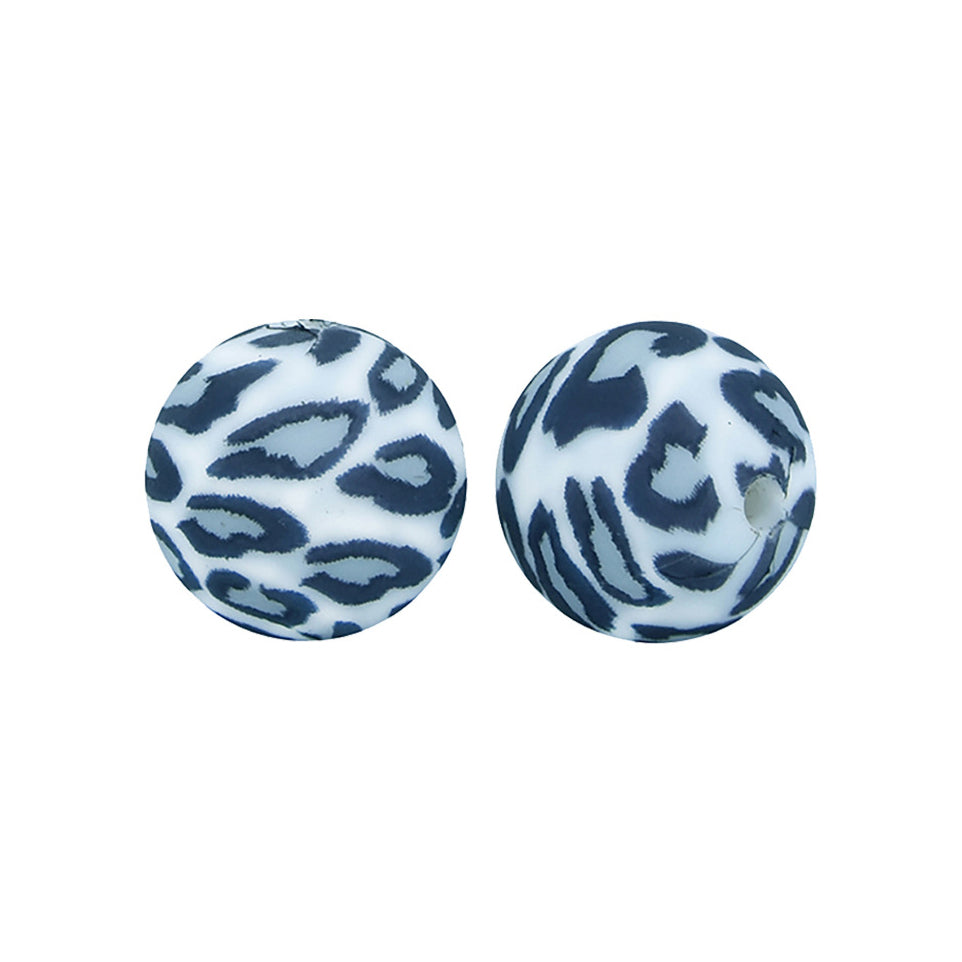 12/15mm Blue Leopard Print Round Silicone Beads R#04