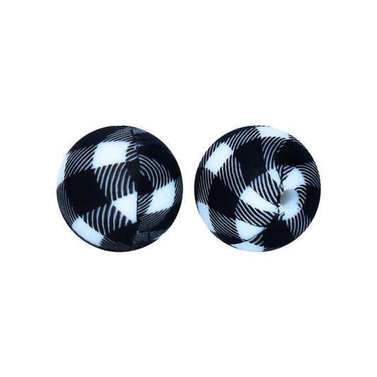 12/15mm Black White Plaid Print Round Silicone Beads R#51