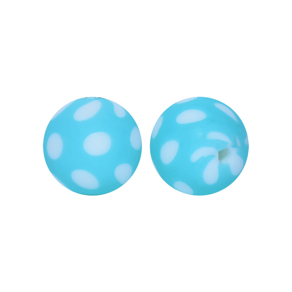 12/15mm Blue Dot Print Round Silicone Beads R#54