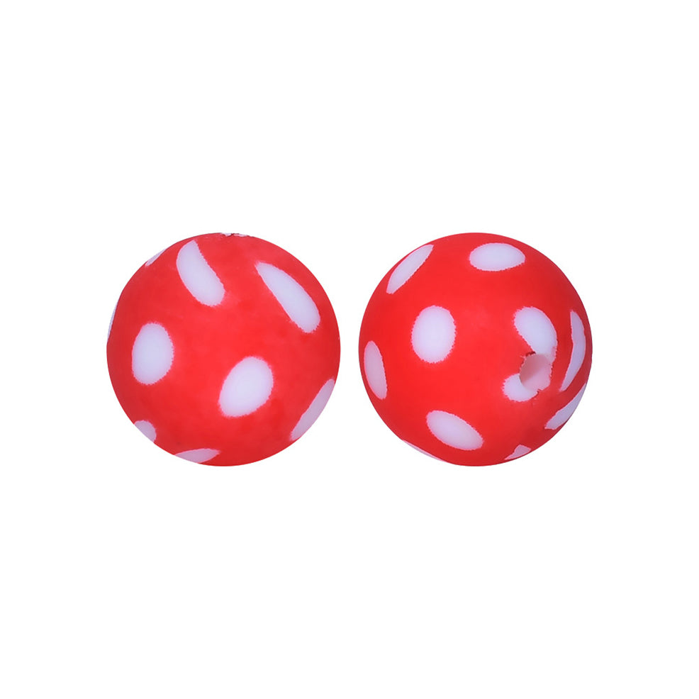 12/15mm Red Dot Print Round Silicone Beads R#55