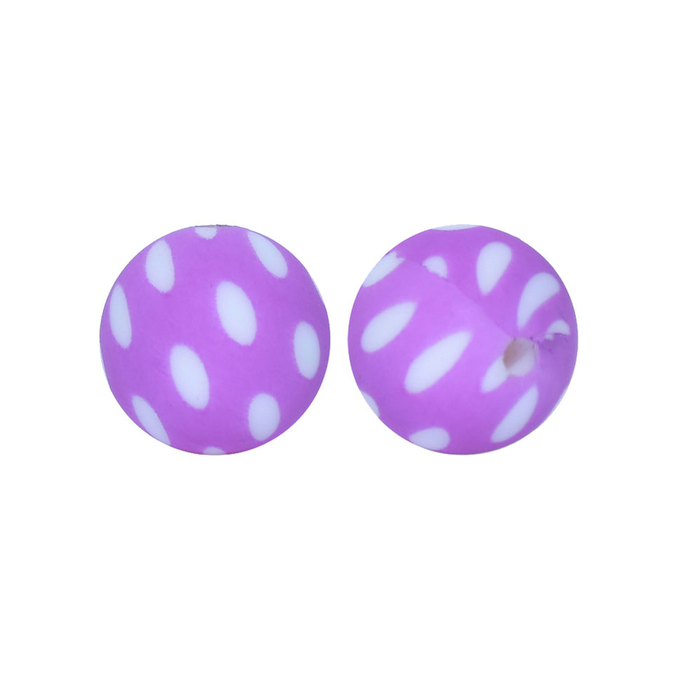 12/15mm Purple Dot Print Round Silicone Beads R#57