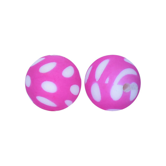 12/15mm Pink Dot Print Round Silicone Beads R#58