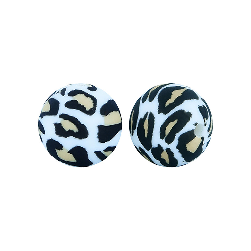 12/15mm Yellow White Leopard Print Round Silicone Beads R#05