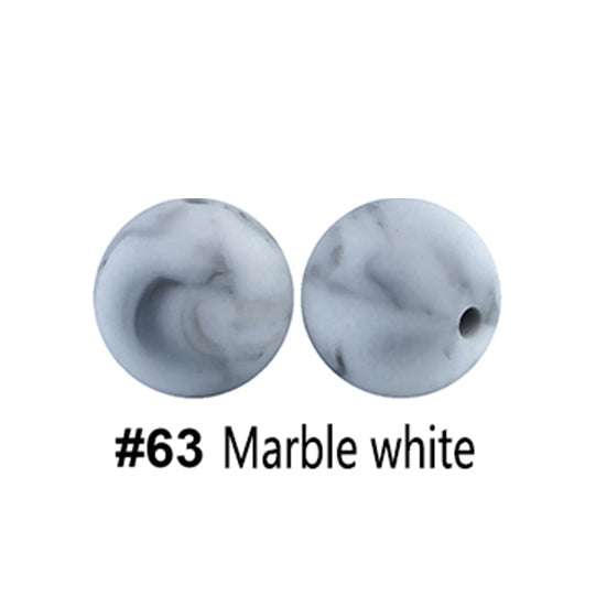 12/15mm Round Marble White Silicone Beads C#63