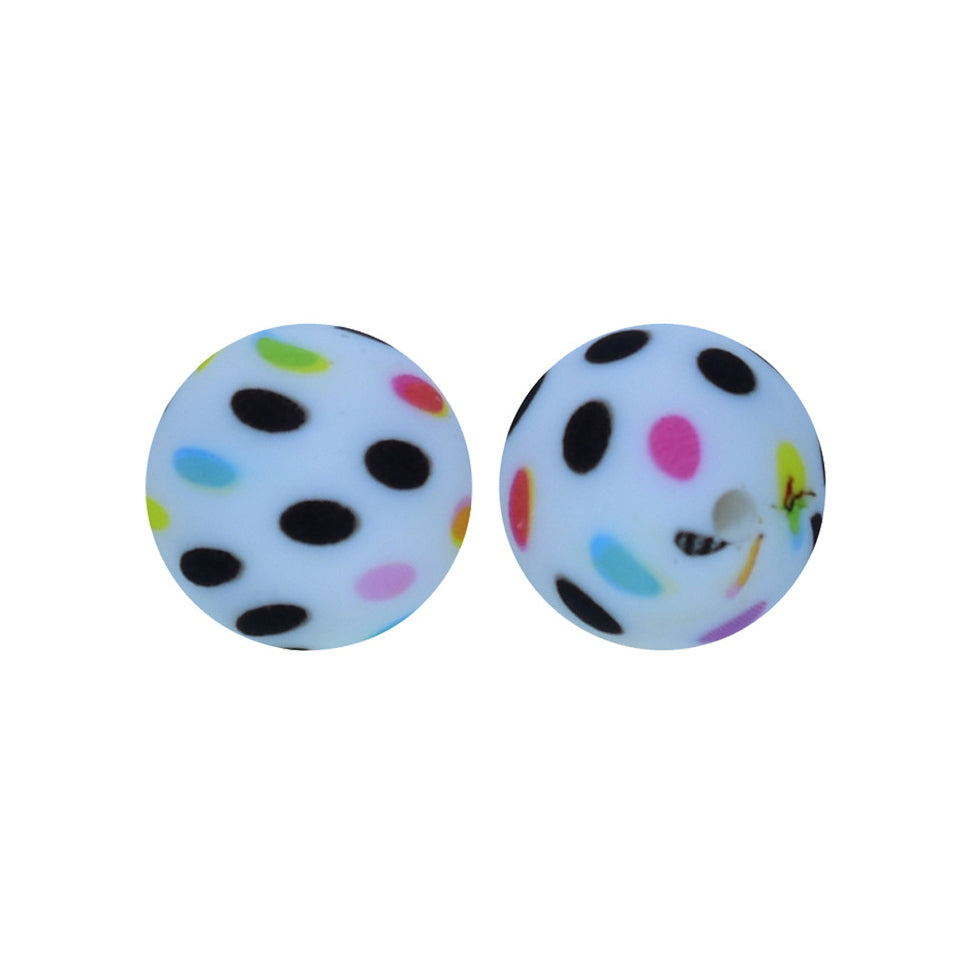 12/15mm Colorful Dot Print Round Silicone Beads R#68