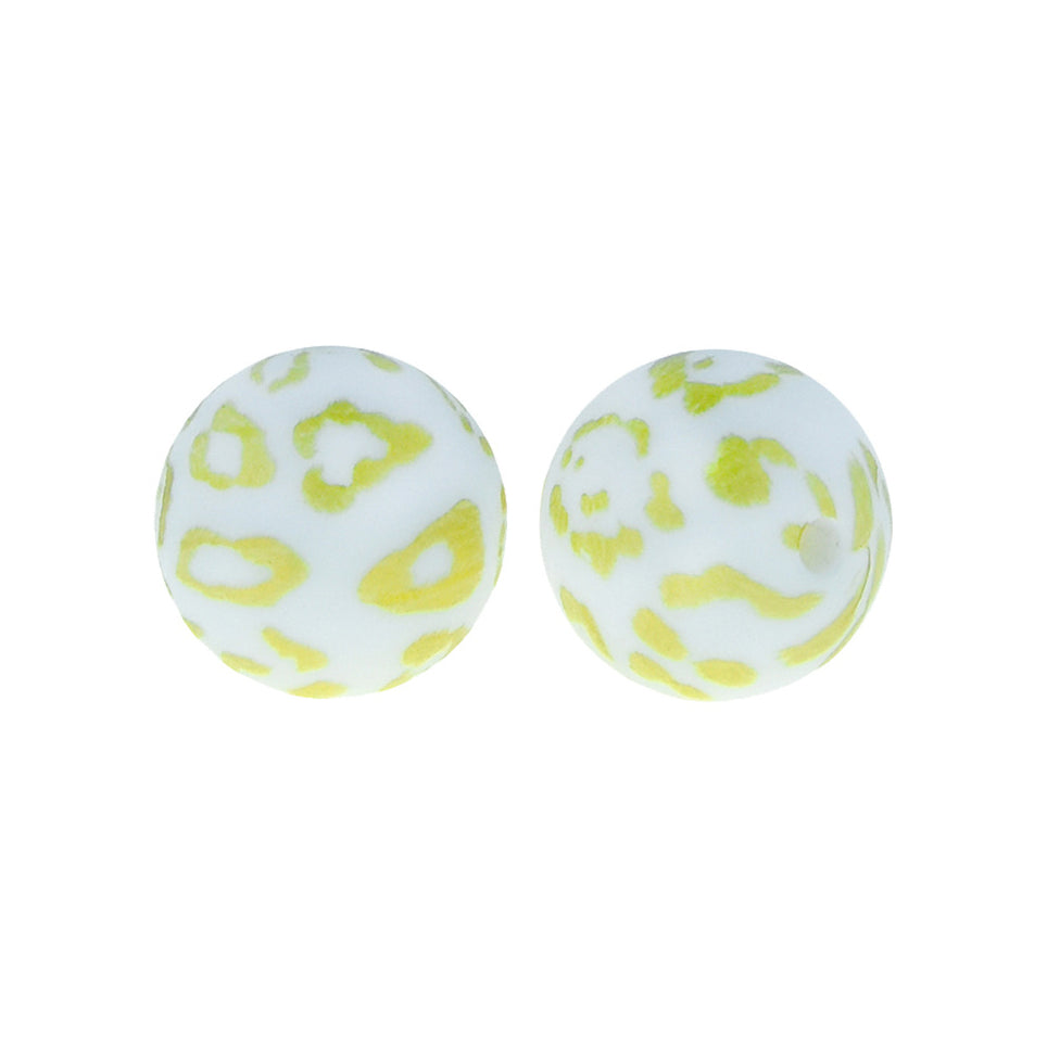 12/15mm Gold Leopard Print Round Silicone Beads R#06