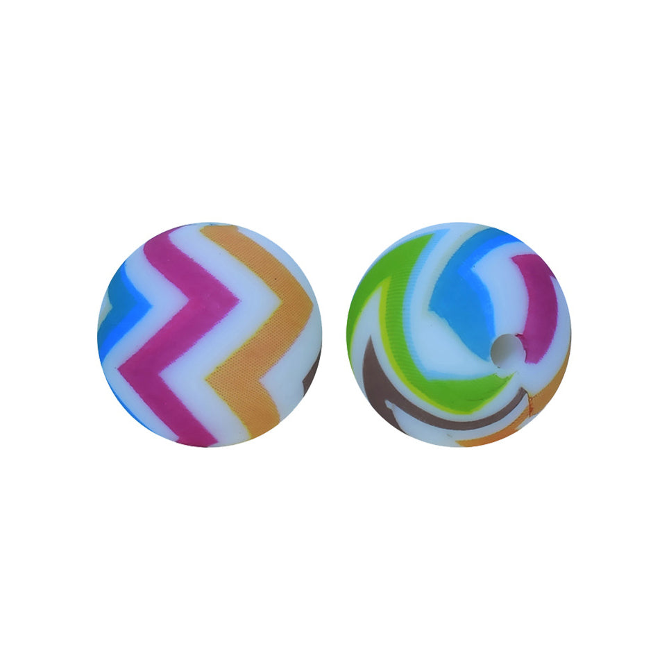 12/15mm Colorful Wave Print Round Silicone Beads R#70