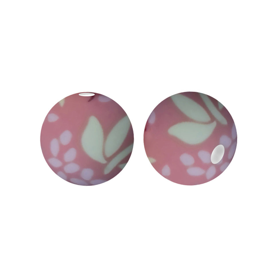 12/15mm Leaf Fall Print Round Silicone Beads R#71