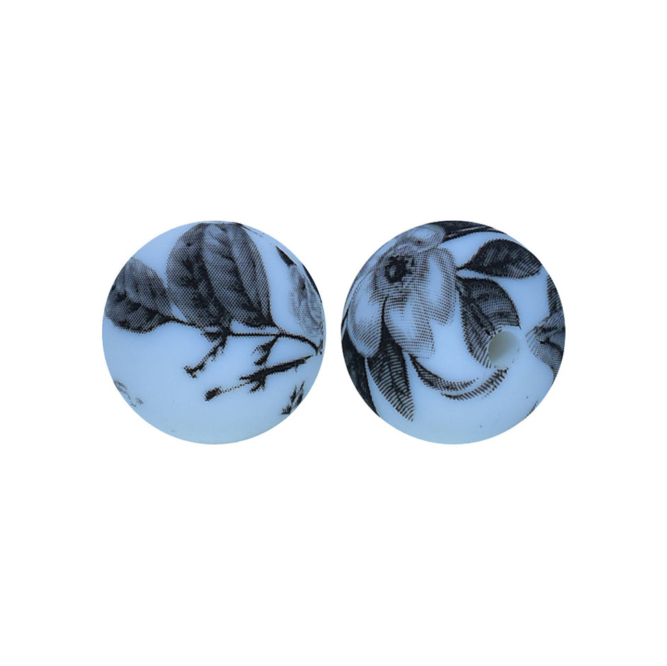 12/15mm Jane Draw Print Round Silicone Beads R#74