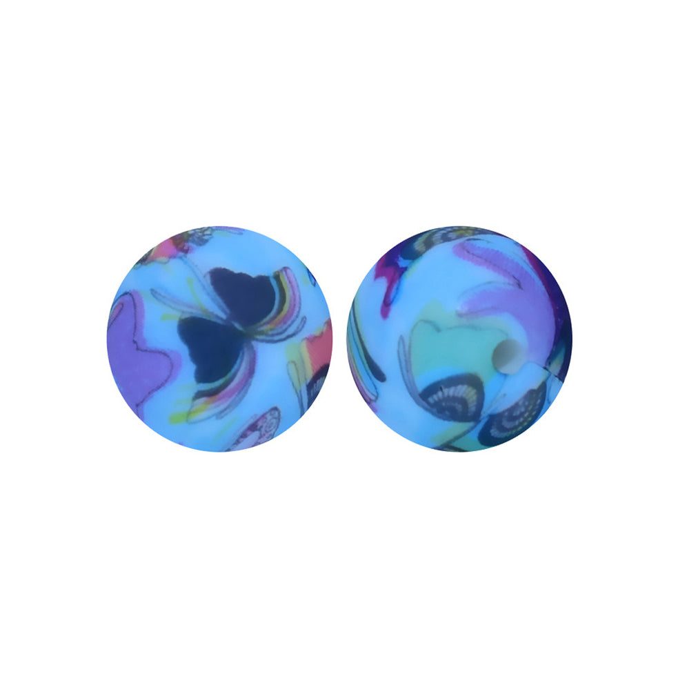 12/15mm Butterfly Print Round Silicone Beads R#76