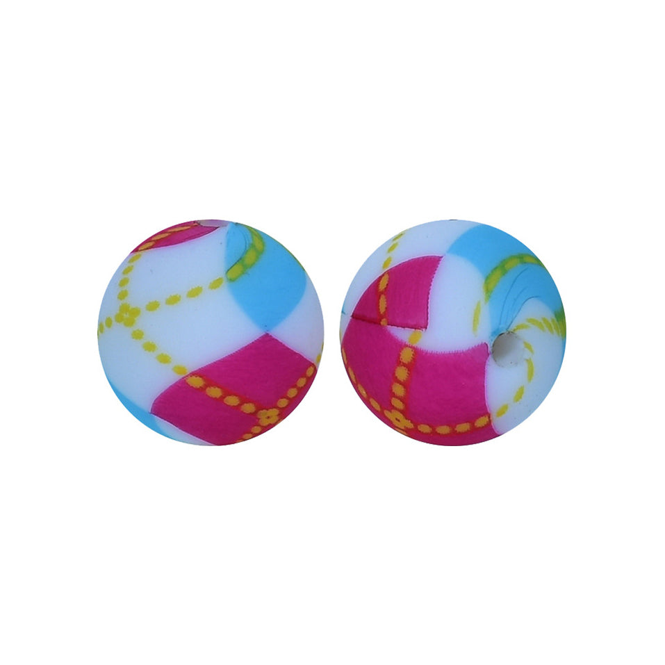 12/15mm Ball Print Round Silicone Beads R#77