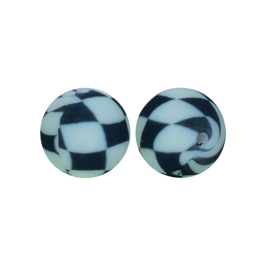 12/15mm Chess Print Round Silicone Beads R#79