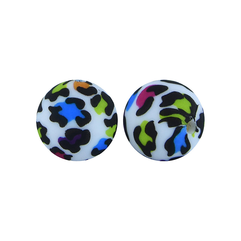 12/15mm Colorful Leopard Print Round Silicone Beads R#07